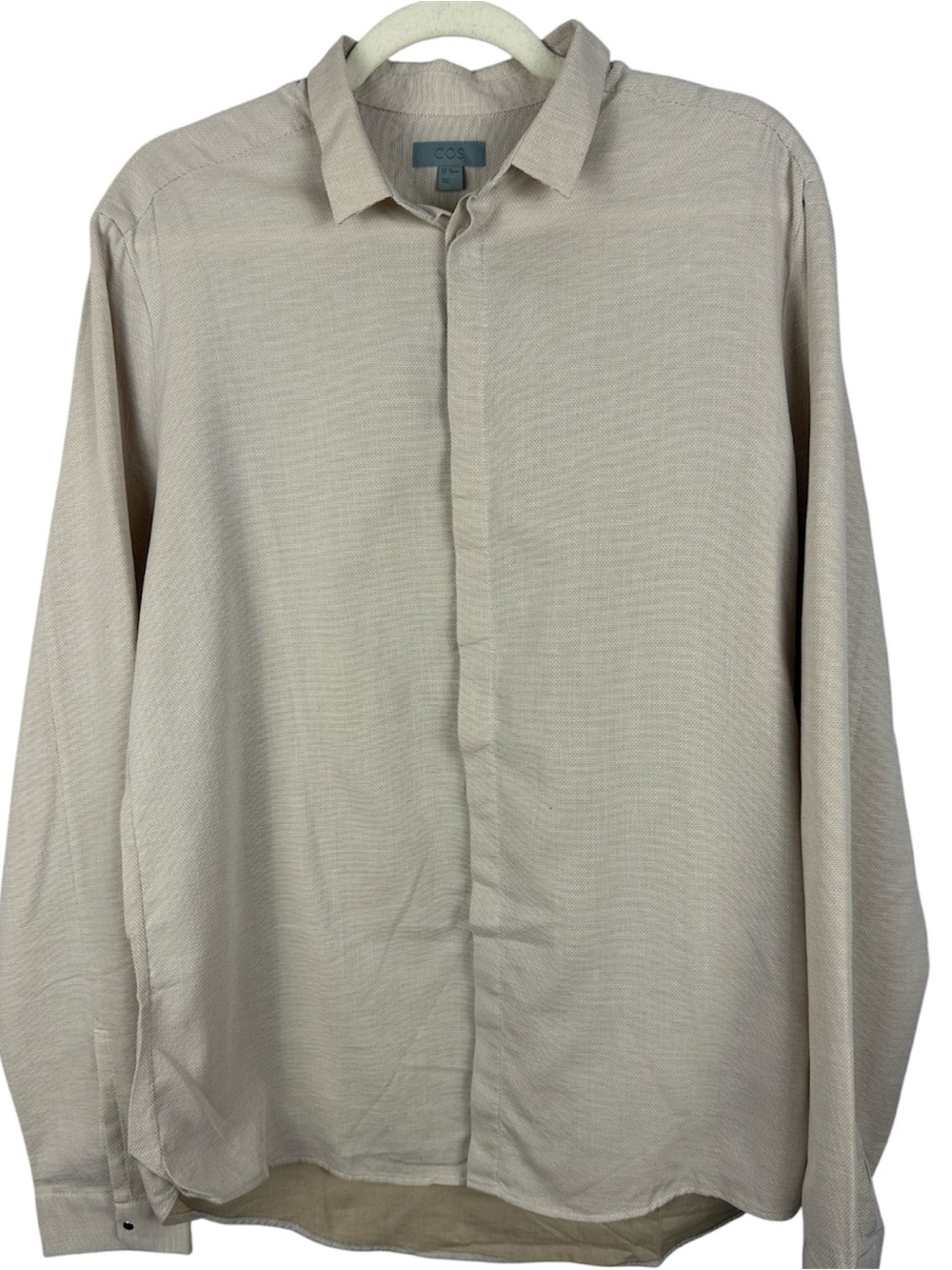 COS Cotton Beige Men's Micro-Pattern Textured Button-Down Shirt Size 40 (US Med)
